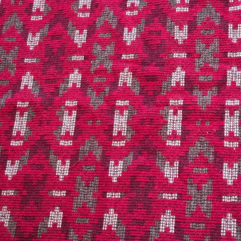 WOOLRICH Wool Throw Blanket USA Aztec Pattern Sherpa Back 56 x 68 Burgundy NWOT